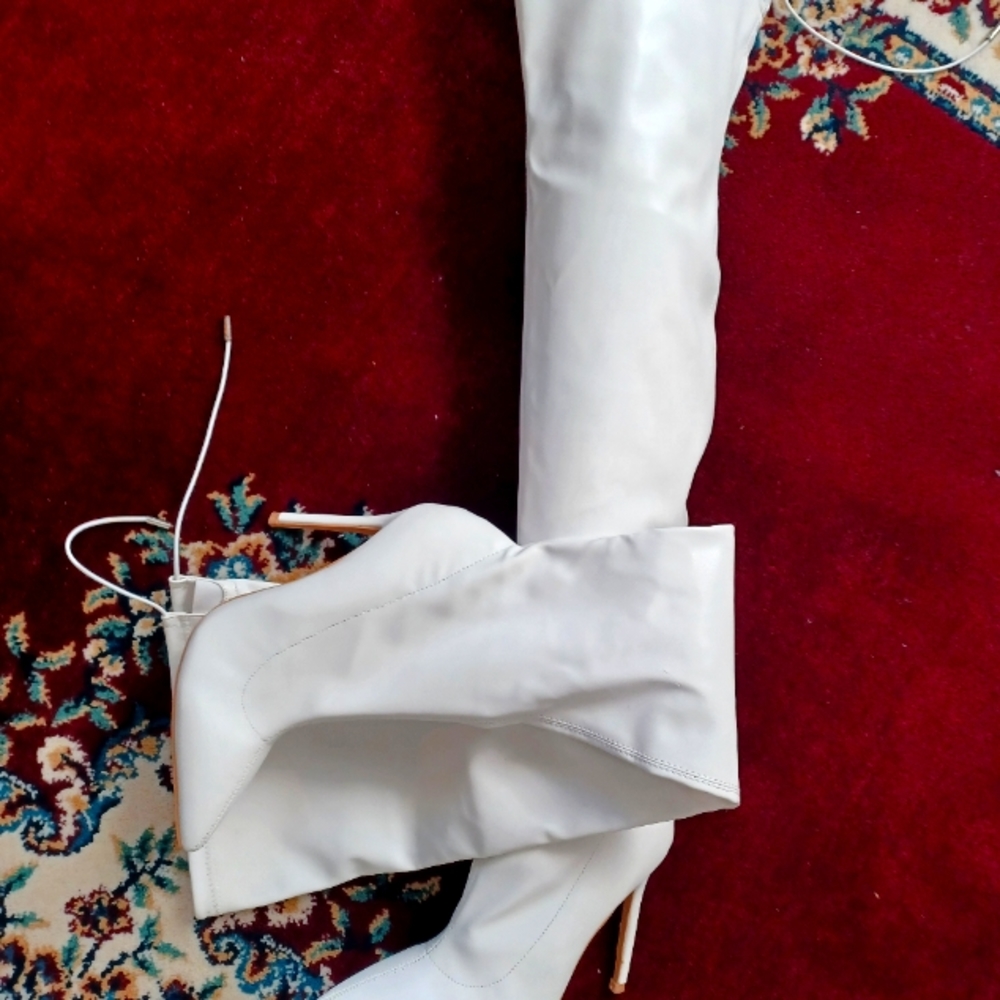 White faux leather thigh high boots size 10